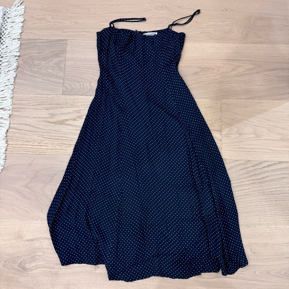 Reformation Navy Polka Dot Midi Dress